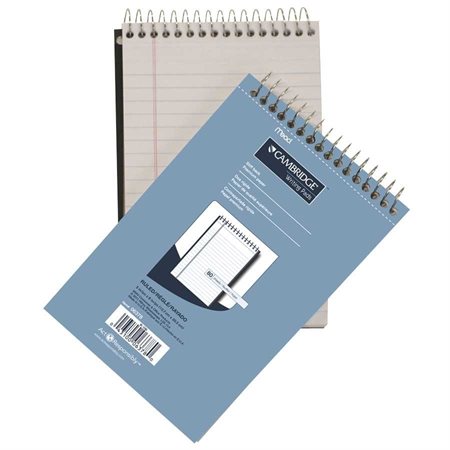 Bloc-notes de bureau Cambridge® 8"x5". Ligné 5 / 16”. Reliure spirale.80 feuilles. blanc