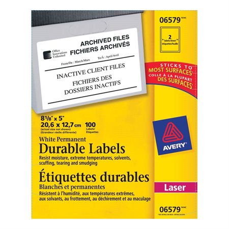 Étiquettes durables blanches TrueBlock™ 8-1 / 8 x 5" (100)