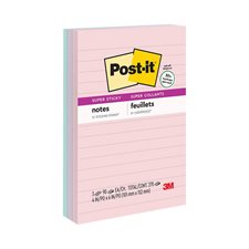 Feuillets recyclés Post-it® Super Sticky - La vie en pastel 4 x 6 po, lignés bloc de 90 feuillets (pqt 3)