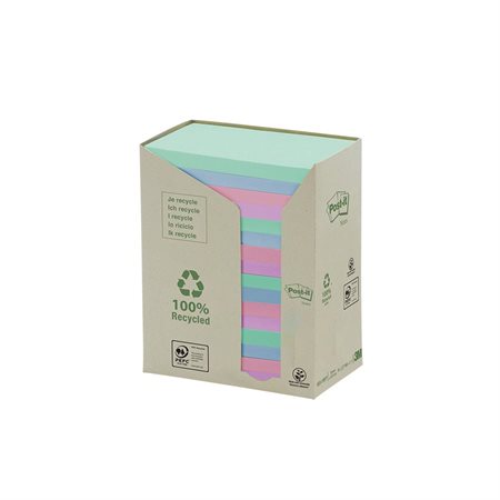 Feuillets autoadhésifs recyclés Post-it® Couleurs pastel arc-en-ciel 3 x 5 po. (16)