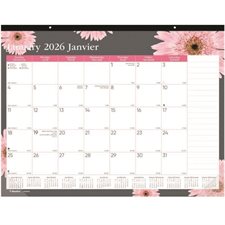 Calendrier sous-main mensuel marguerite rose (2025)