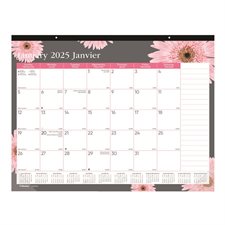 Calendrier sous-main mensuel marguerite rose (2025)