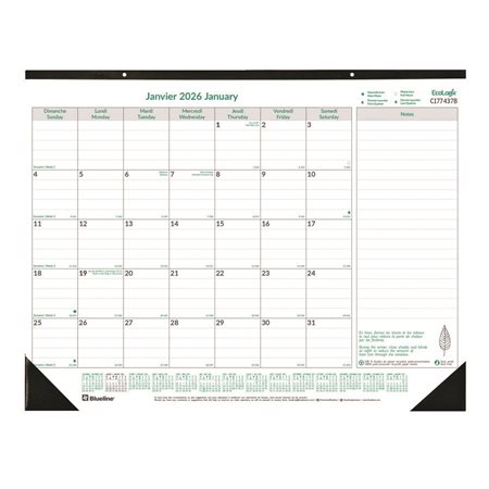 Calendrier sous-main mensuel Ecologix® (2026) bilingue
