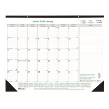 Calendrier sous-main mensuel Ecologix® (2026) bilingue