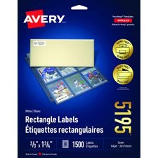 Étiquettes rectangulaires blanches Easy Peel® Paquet de 25 feuilles 1-3 / 4 x 2 / 3” (1500)