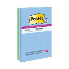 Feuillets recyclés Post-it® Super Sticky - collection Oasis 4 x 6 po, lignés bloc de 90 feuilles (pqt 3)