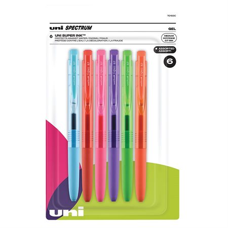 Stylo gel rétractable Spectrum Paquet de 6 couleurs variées