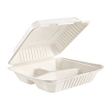 Contenants alimentaires compostables 9 po x 7 po - 3 compartiments