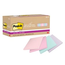 Feuillets recyclés Post-it® Super Sticky - La vie en pastel 3 x 3 po. Uni. paquet de 24, bloc de 70 feuilles