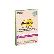Feuillets recyclés Post-it® Super Sticky - Collection oasis 4 x 6 po. Ligné. paquet de 4, bloc de 45 feuilles