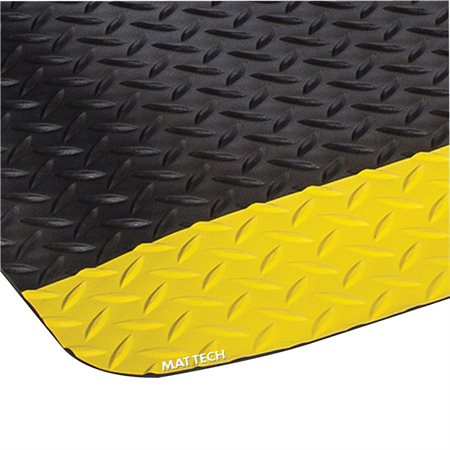 Tapis anti-fatigue Mat Tech Industrial Deck Plate Noir avec bordure jaune 36 x 60 po