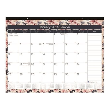 Calendrier sous-main mensuel floral (2026)