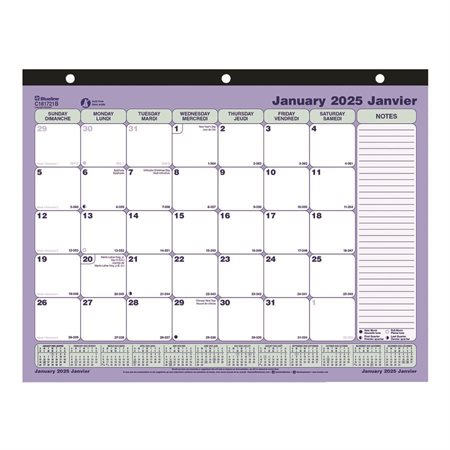 Calendrier sous-main mensuel (2025) 11 x 8-1 / 2 po bilingue