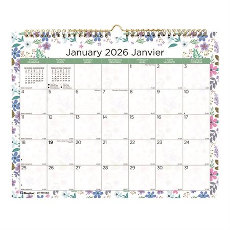 Calendrier mural mensuel fleurs (2026) blanc
