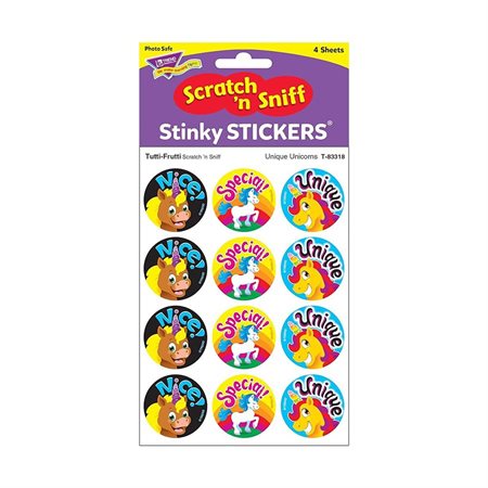 Autocollants à gratter et à sentir Licorne unique (Tutti-Frutti)