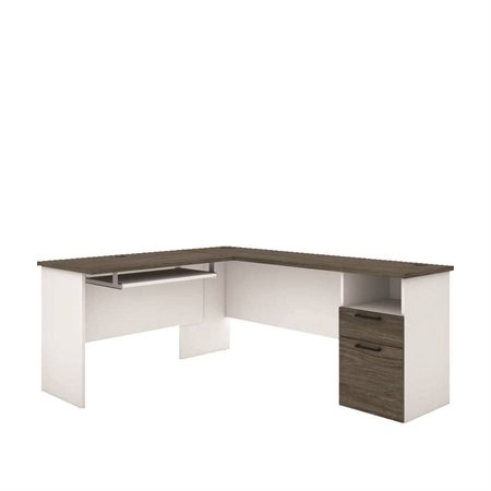 Bureau en L gris boisé et blanc
