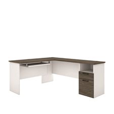 Bureau en L gris boisé et blanc