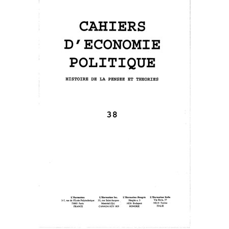 CAHIERS D'ÉCONOMIE POLITIQUE N° 38