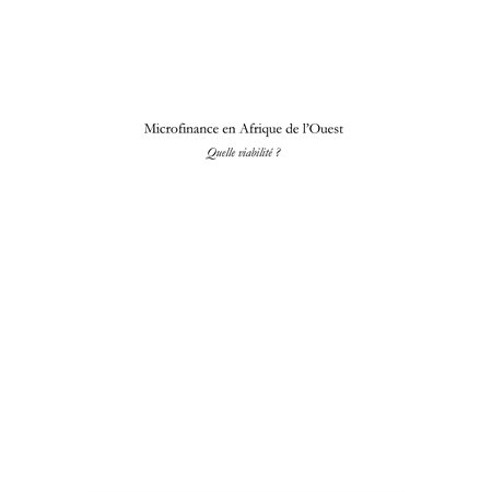 Microfinance en afrique de l'ouest - quelle viabilité ?