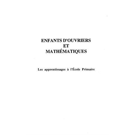 ENFANTS D'OUVRIER ET MATHÉMATIQUES