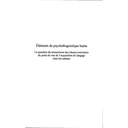 Eléments de psycholinguistiquedes langues bantu