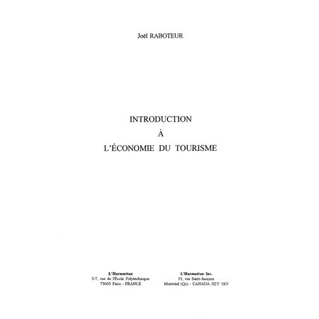 INTRODUCTION A L'ECONOMIE DU TOURISME