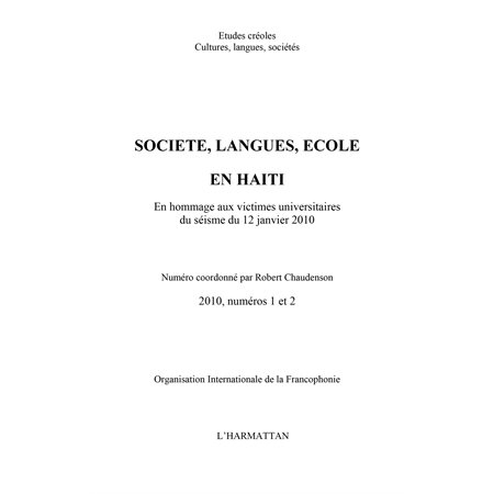 Société, langues, école en haÏti - en hommage aux victimes u